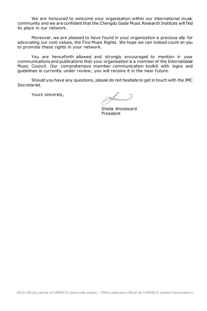 IMC membership letter