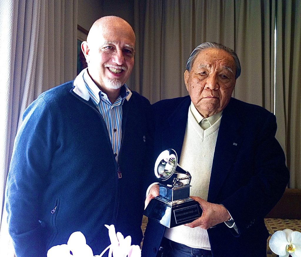 Luigi Bruti and Ikutaro Kakehashi receiving the Technical Grammy Award