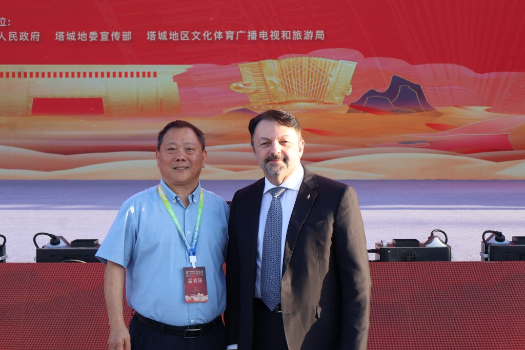 Mr Shi President of Golden Cup Accordion manufacturer, Chair Chinese Accordion Manufacturers and CIA President Mirco Patarini.