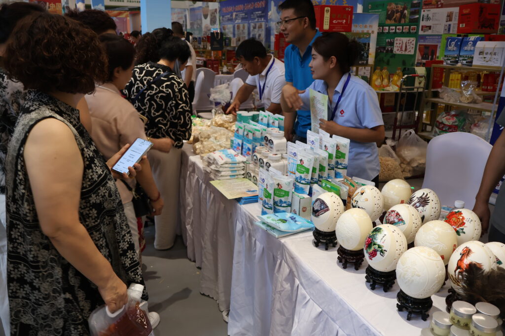 Ostrich eggs and local food products displays